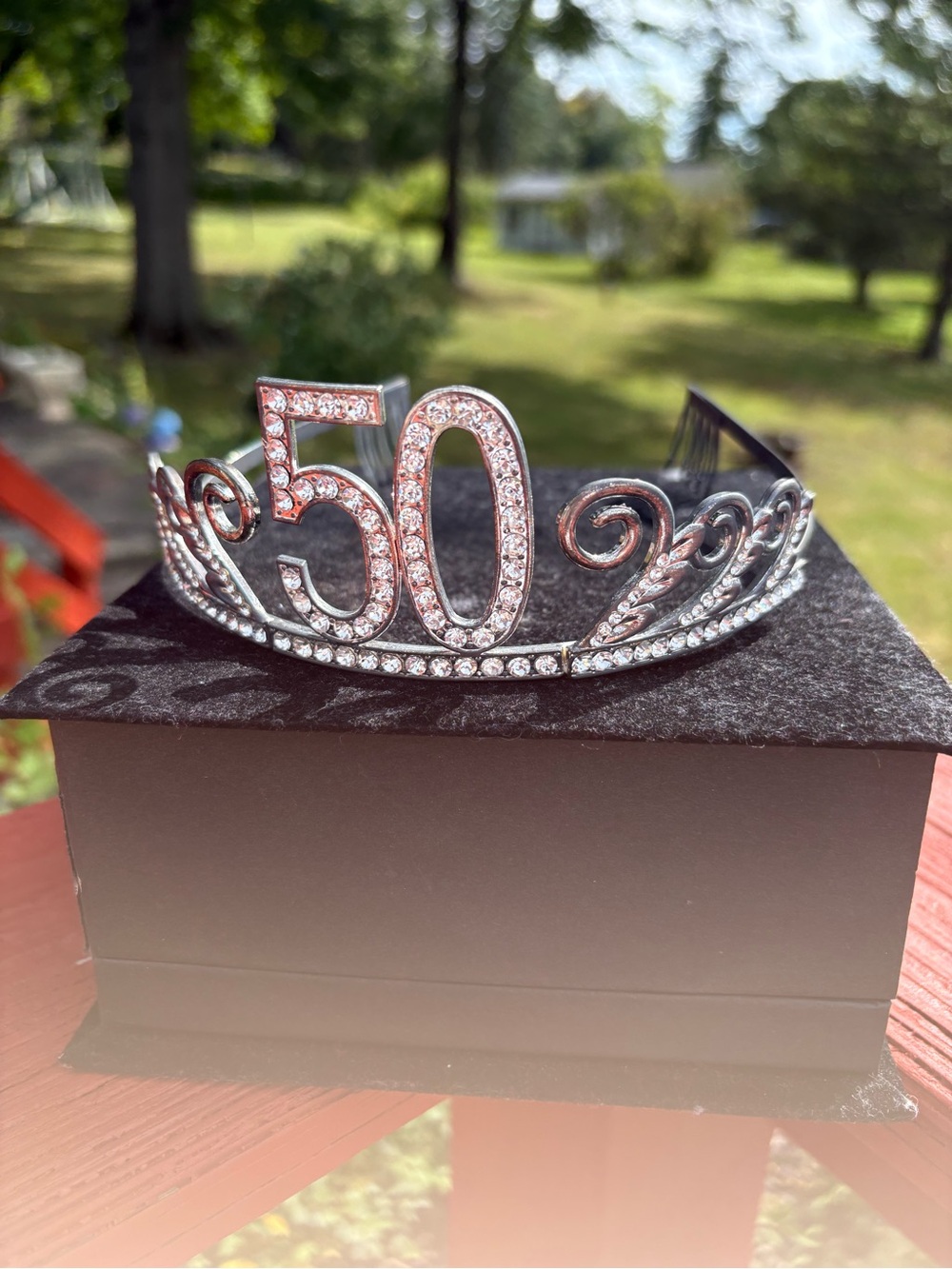 Rhinestone 50th Birthday Tiara Crown in Gift Box – Silver